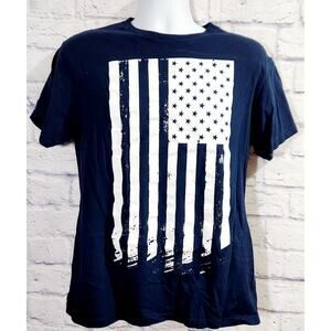 Lifestyle Classics Blue White American Distressed Flag Graphic Shirt Medium